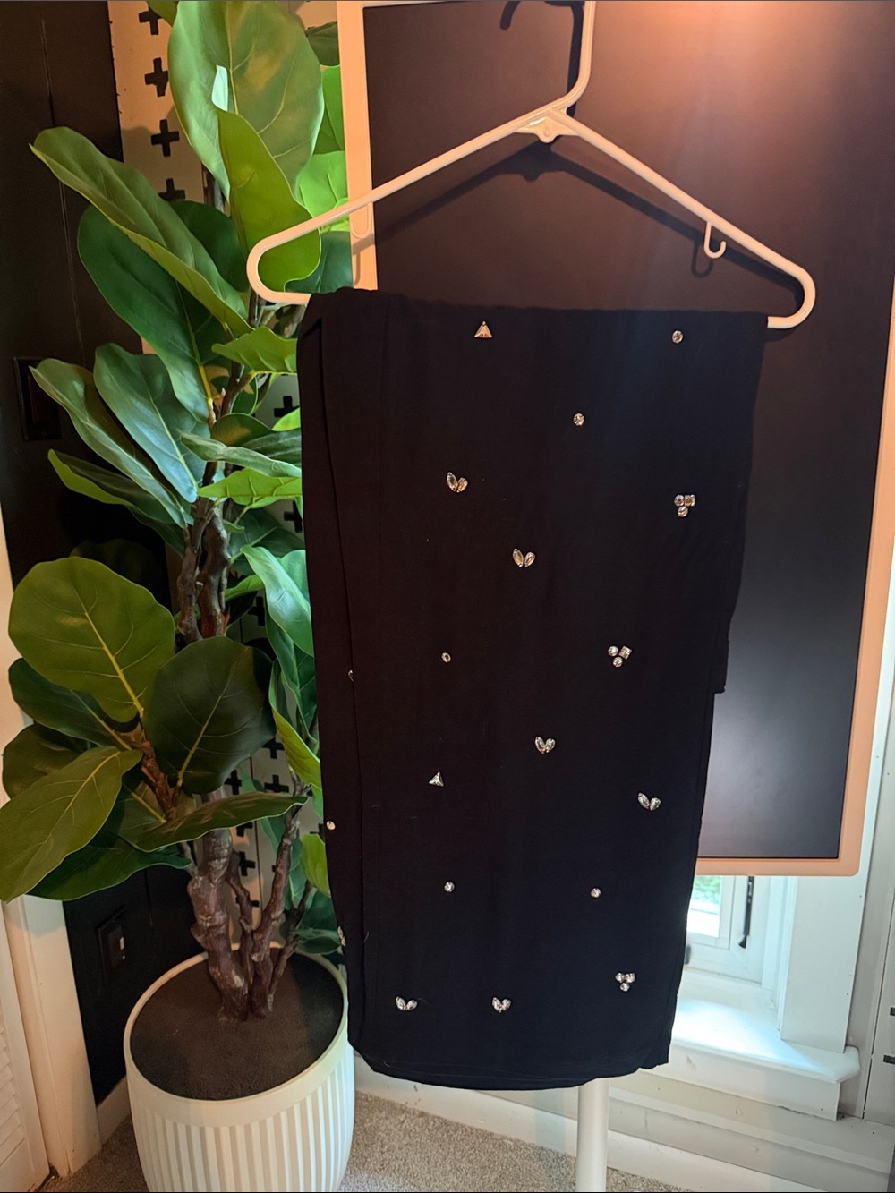 LOFT Black Wide-Leg Jumpsuit with Crystal Embellishments
